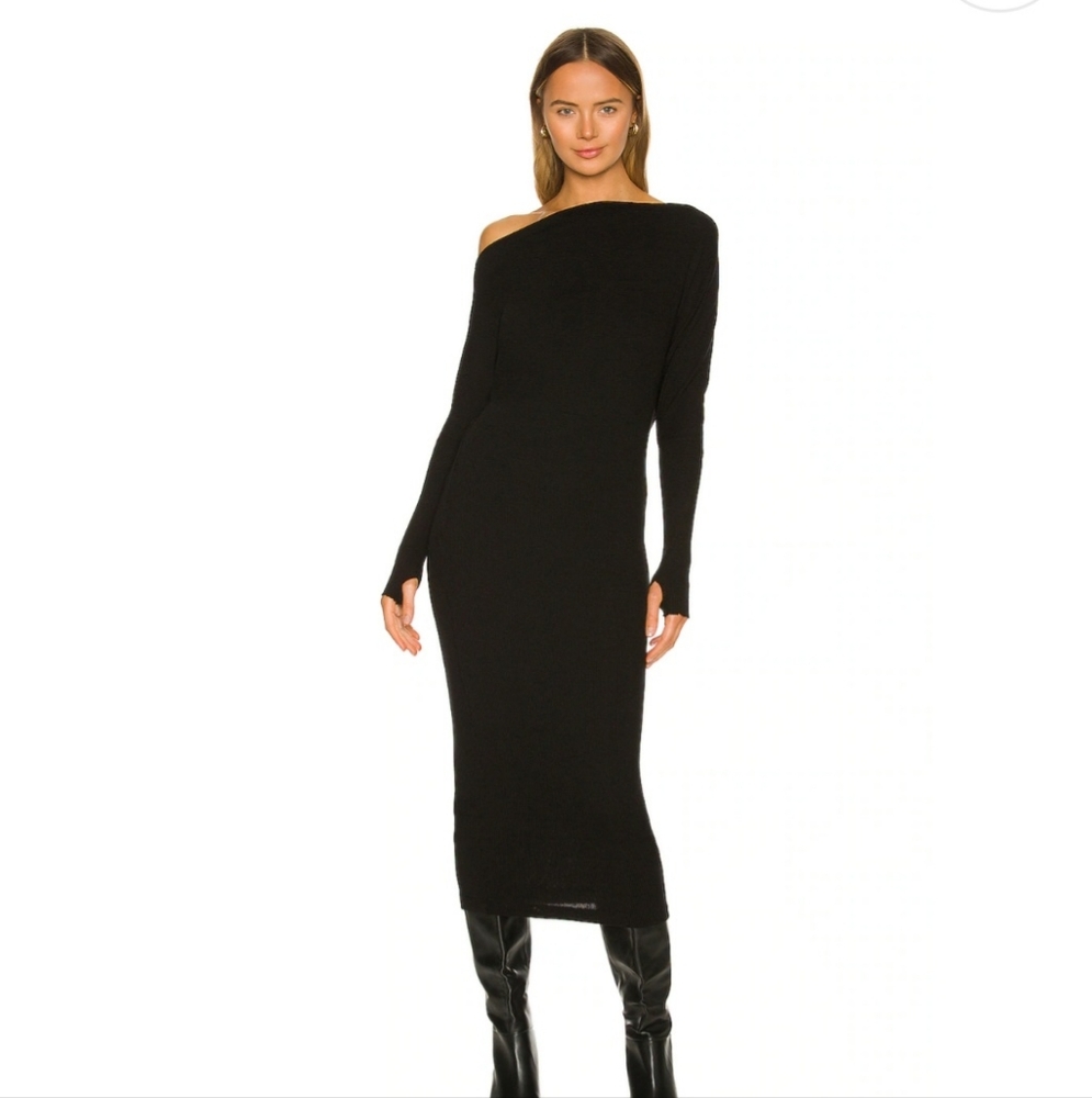 Enza Costa off the shoulder, black ribbed dress